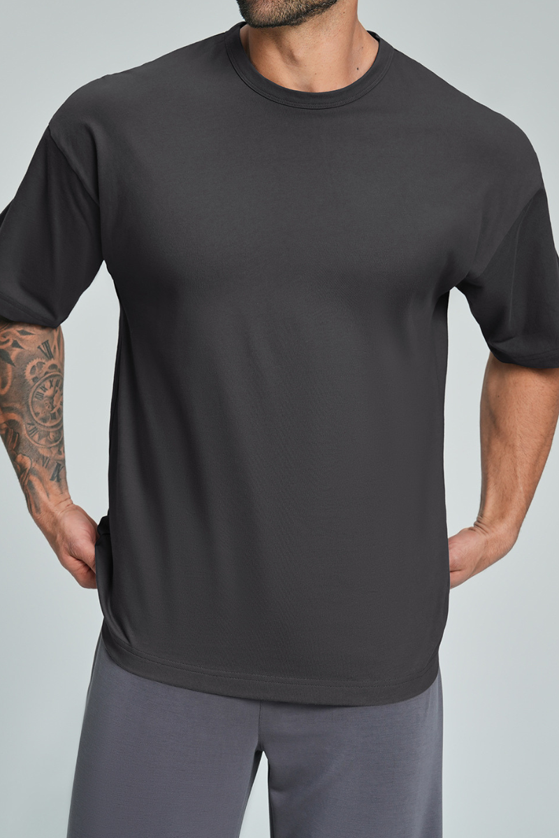 Men's Summer Organic Cotton Loose Crew Neck Solid T-Shirt