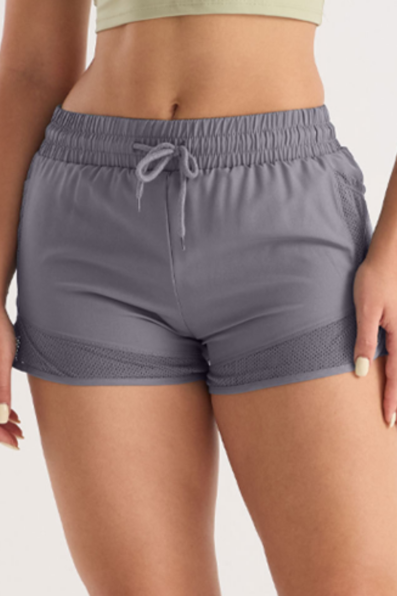 Women's Mesh Panel Drawstring Double-Layer Sports Shorts