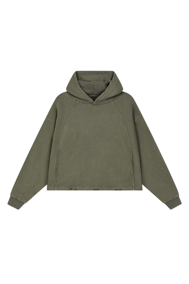 Unisex Fall Vintage Washed Raw Hem Crop Boxy Hoodie