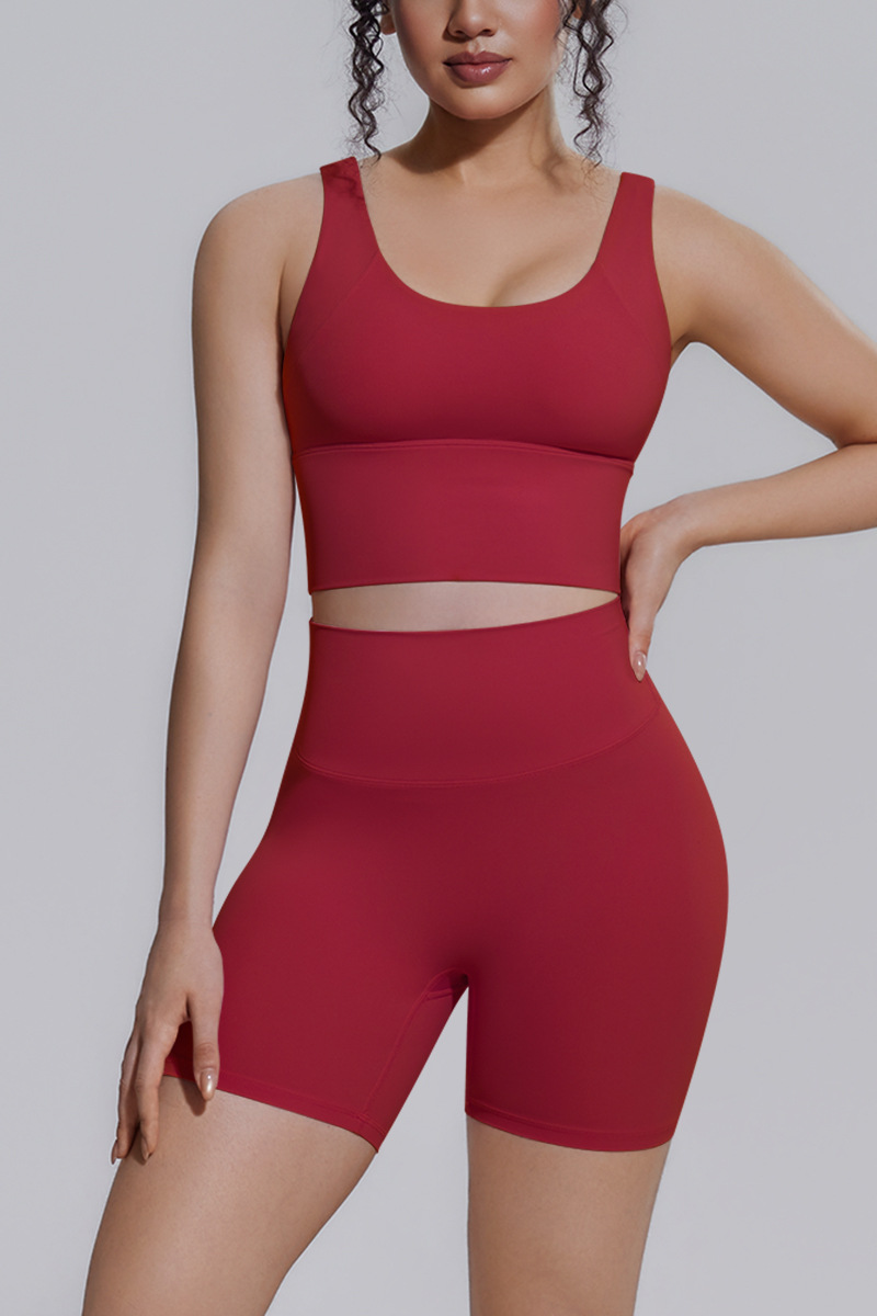 Women's Athletic Sets:V-back Wide Straps Bra And Shorts