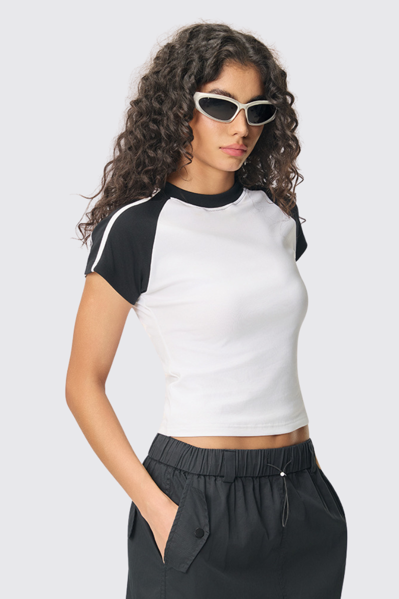 Women's 260g Color Block Stripe High Waist Cooling T-Shirt