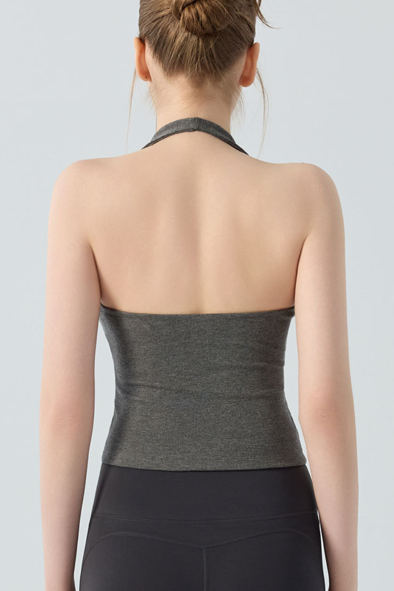 Women's Halter V-Neck Twist Front Padded Pilates Tank Top