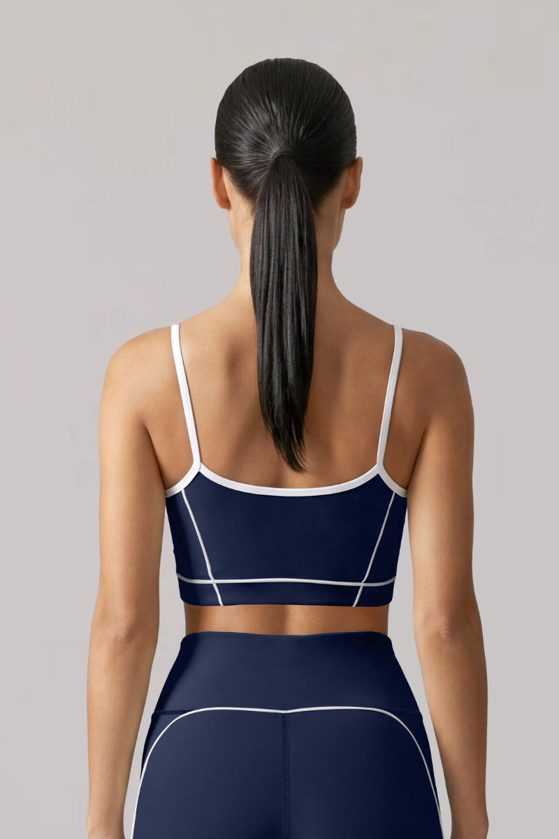 Women's Contrast-Line Thin Strap U-Back Sports Yoga Bra