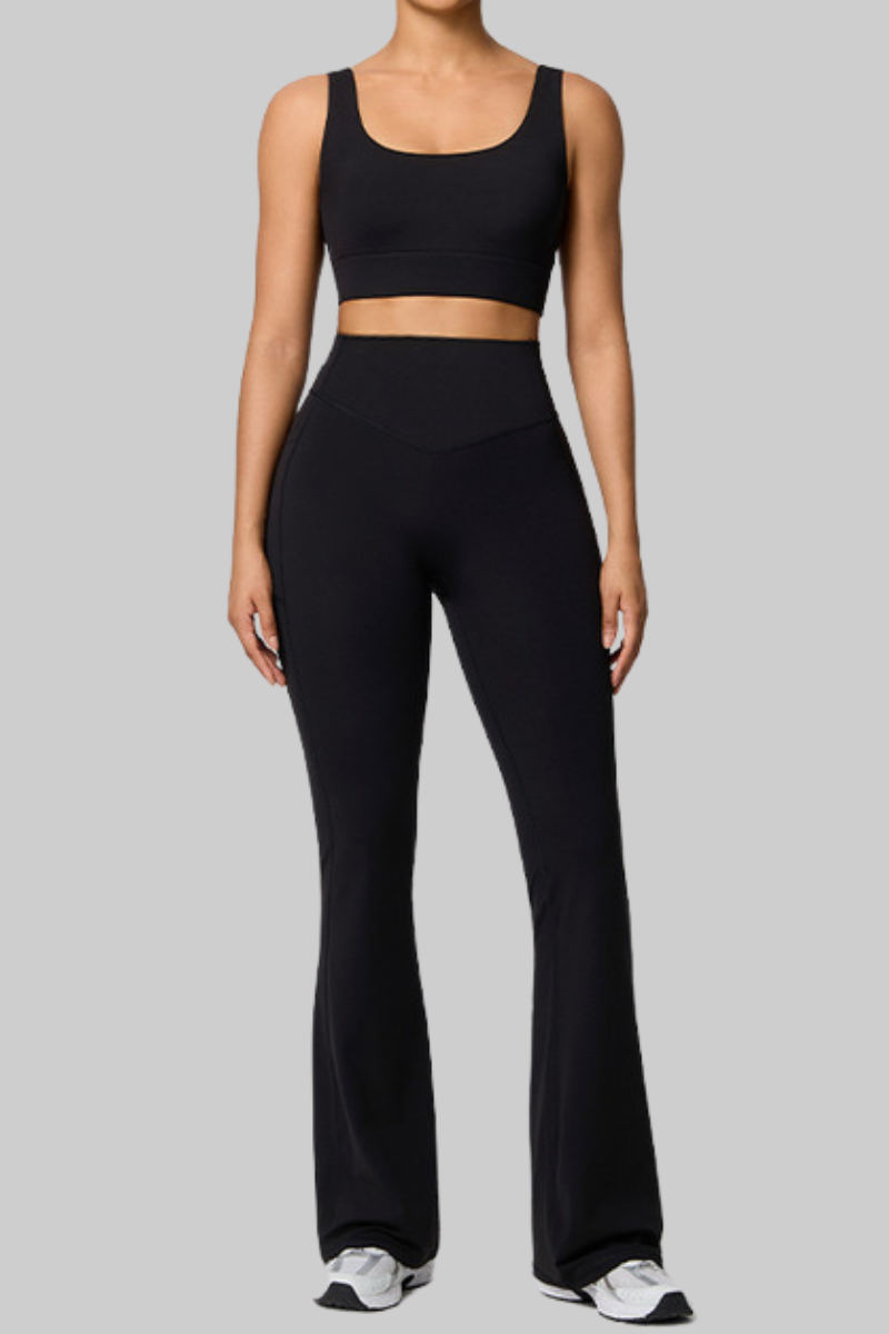 Women's Double Strap Twist Back Cami & Flare Yoga Pants Set