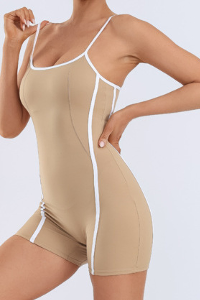Women's Adjustable Thin Strap Contrast Stripe Padded Romper