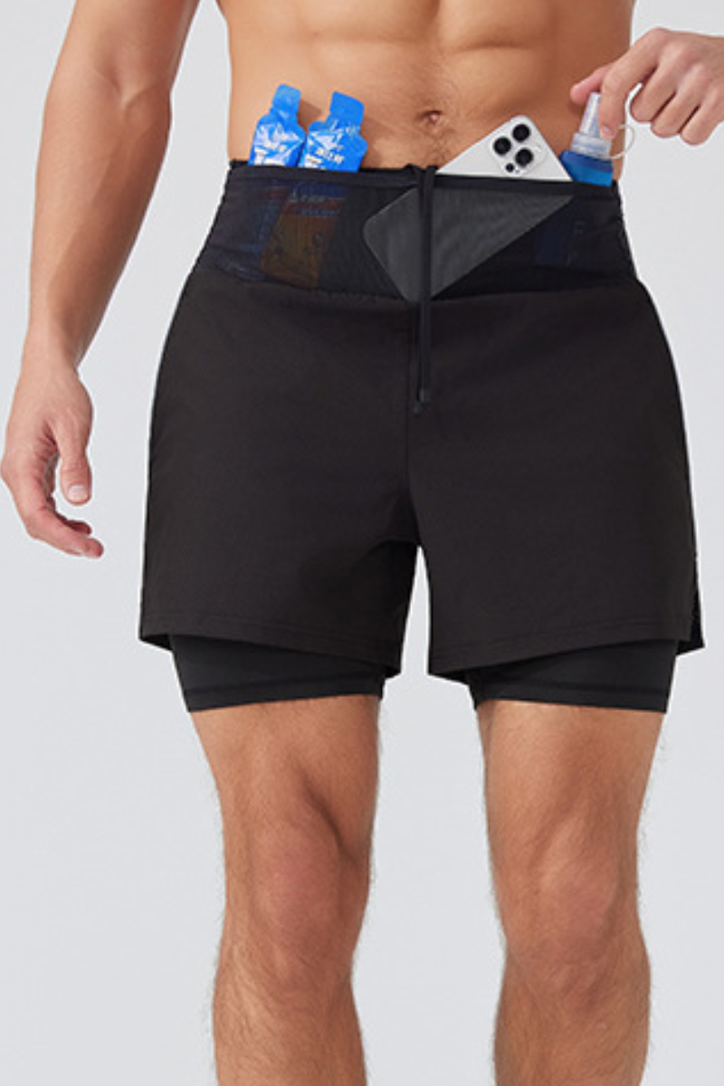 Men's Double Layer 2-in-1 Shorts with Waist Storage Pockets