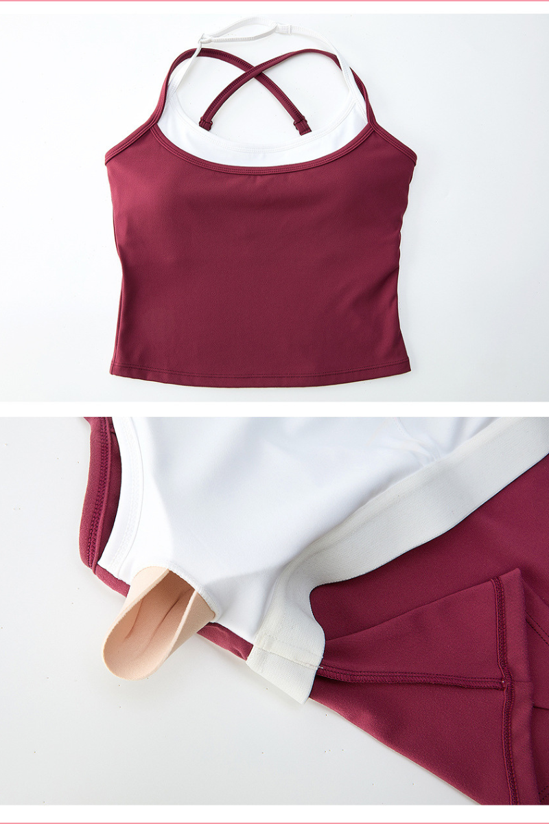 Women's Color-Block Cross-Back Tank Top And Leggingd Set