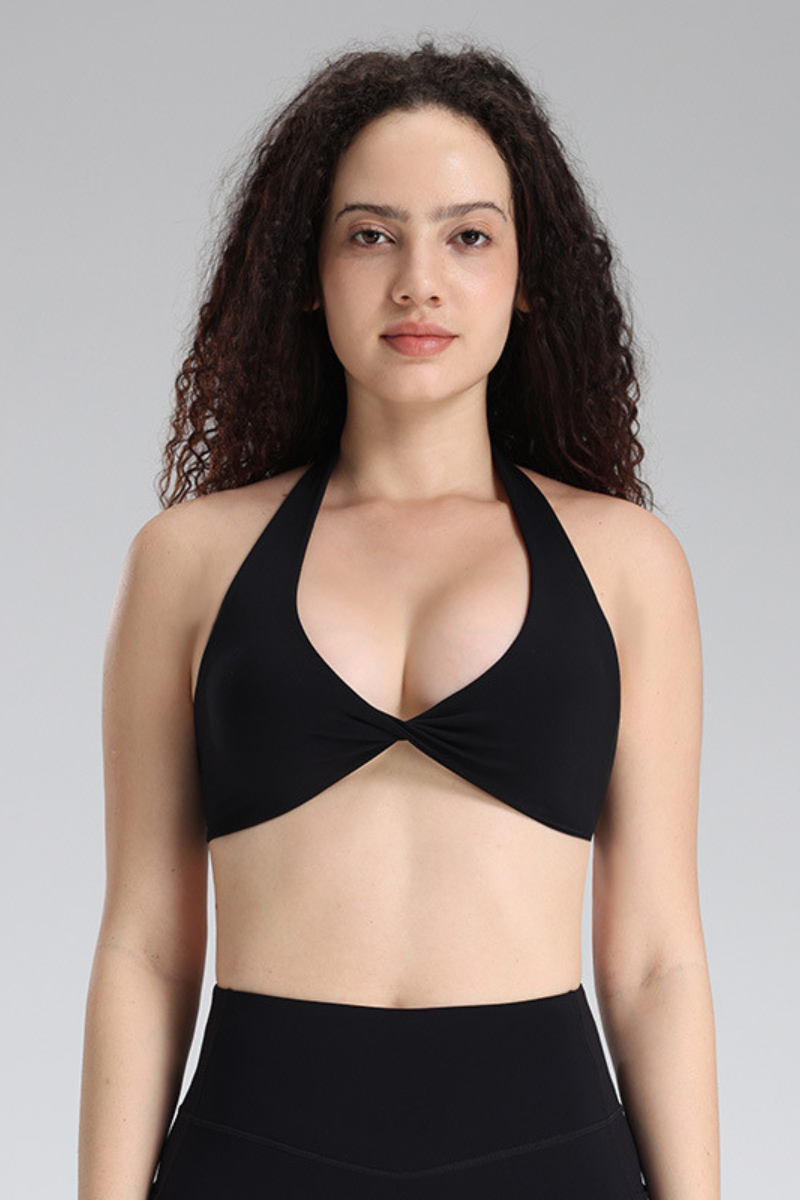 Women's Halter Neck Twist Front Deep V Sports Yoga Bra