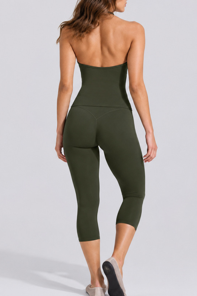Women's Adjustable Halter Tank Top And Capri Yoga Set
