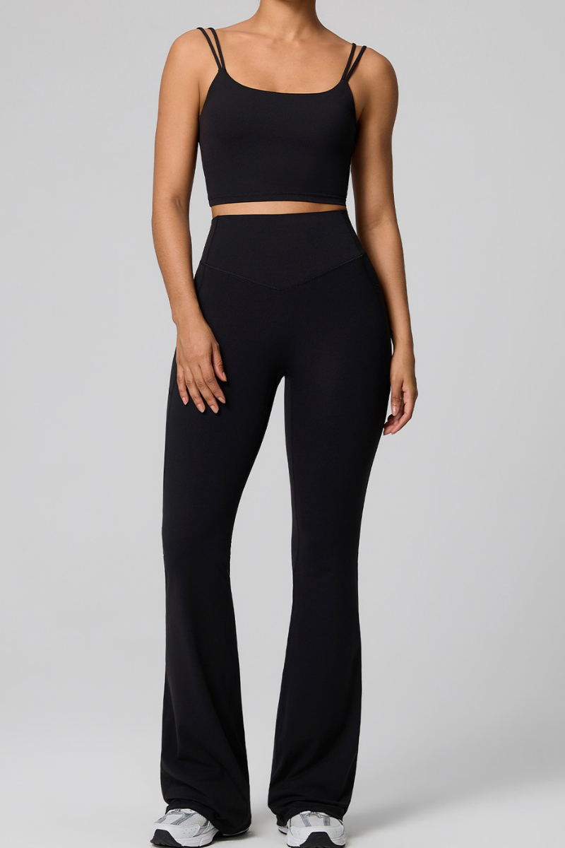 Women's Double Strap Twist Back Cami & Flare Yoga Pants Set