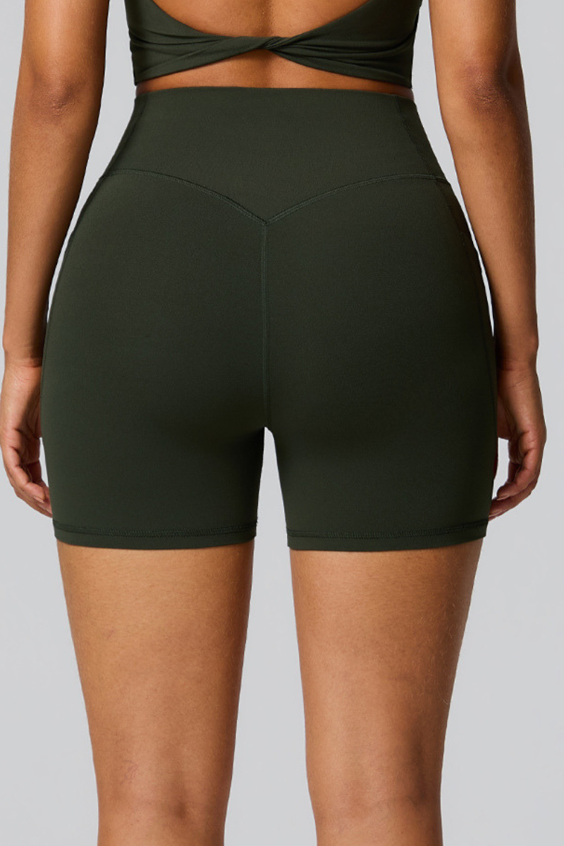Women's High Waist Side Pocket Sculpting  Fit Yoga Shorts