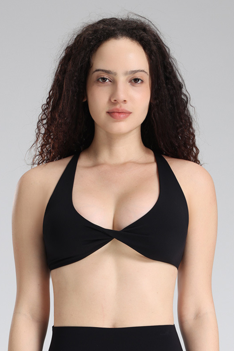 Women's Halter Neck Twist Front Cross Back Yoga Sports Bra