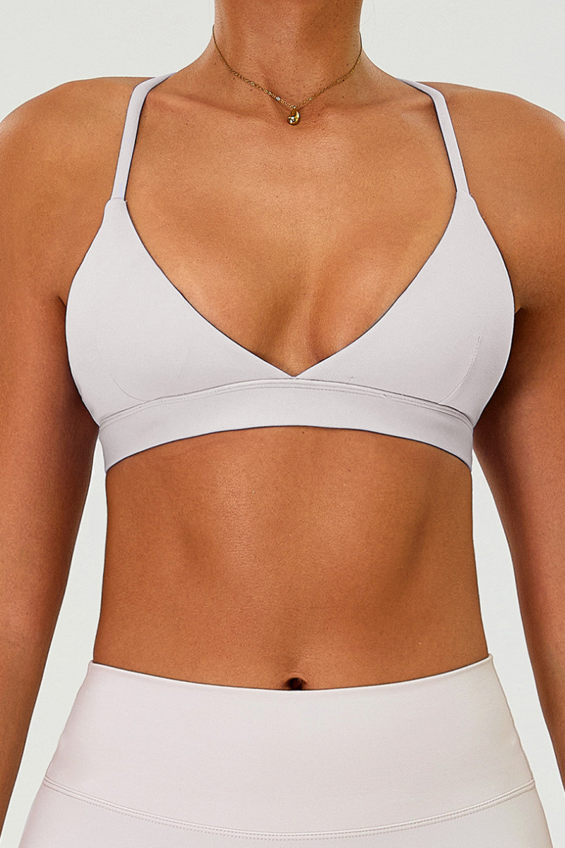Women's Crisscross Back V-Neck Triangle Cup Bare Feel Sports Bra