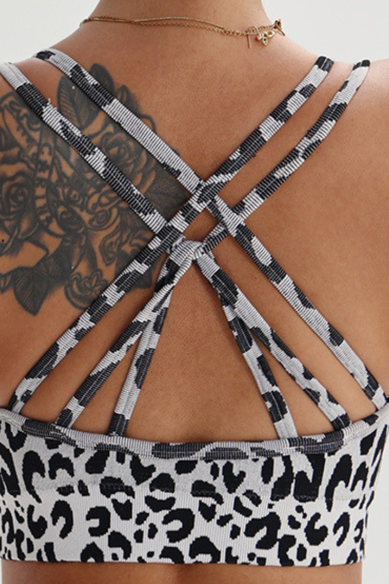 Women's Leopard Multi Crisscross Back U Neck Sports Bra