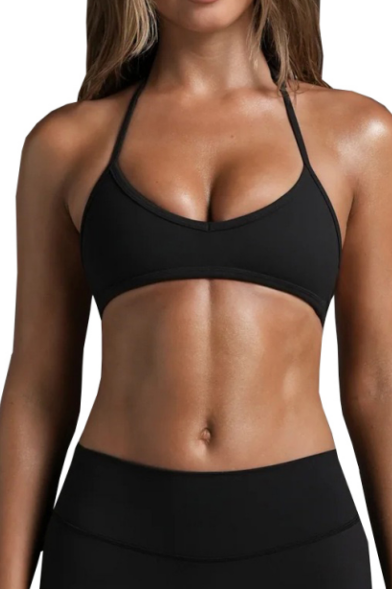 Women's Halter V-Neck Backless Triangle Cup Sports Bra