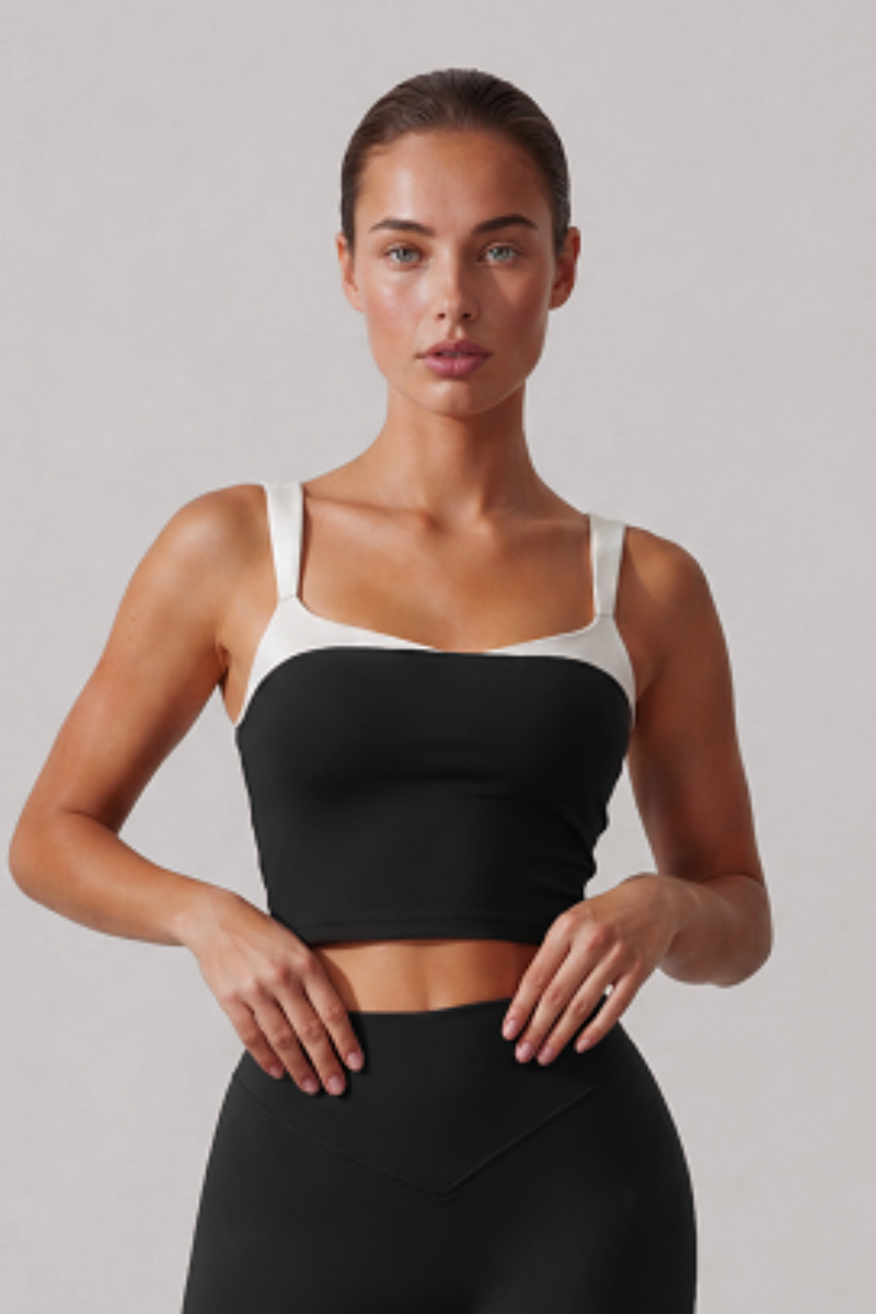 Women's Color Block U-Back Padded Sports Cropped Tank Top