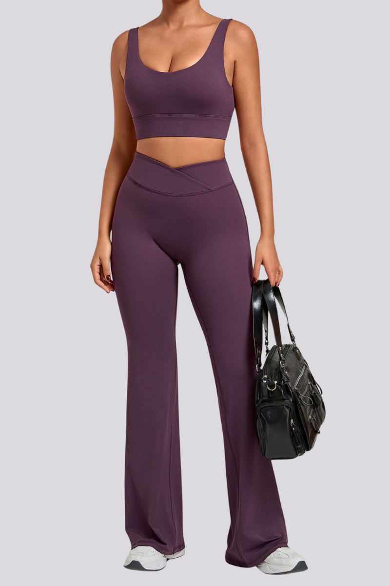 Women's Backless Bra And Cross Waist Flared Pants Sets