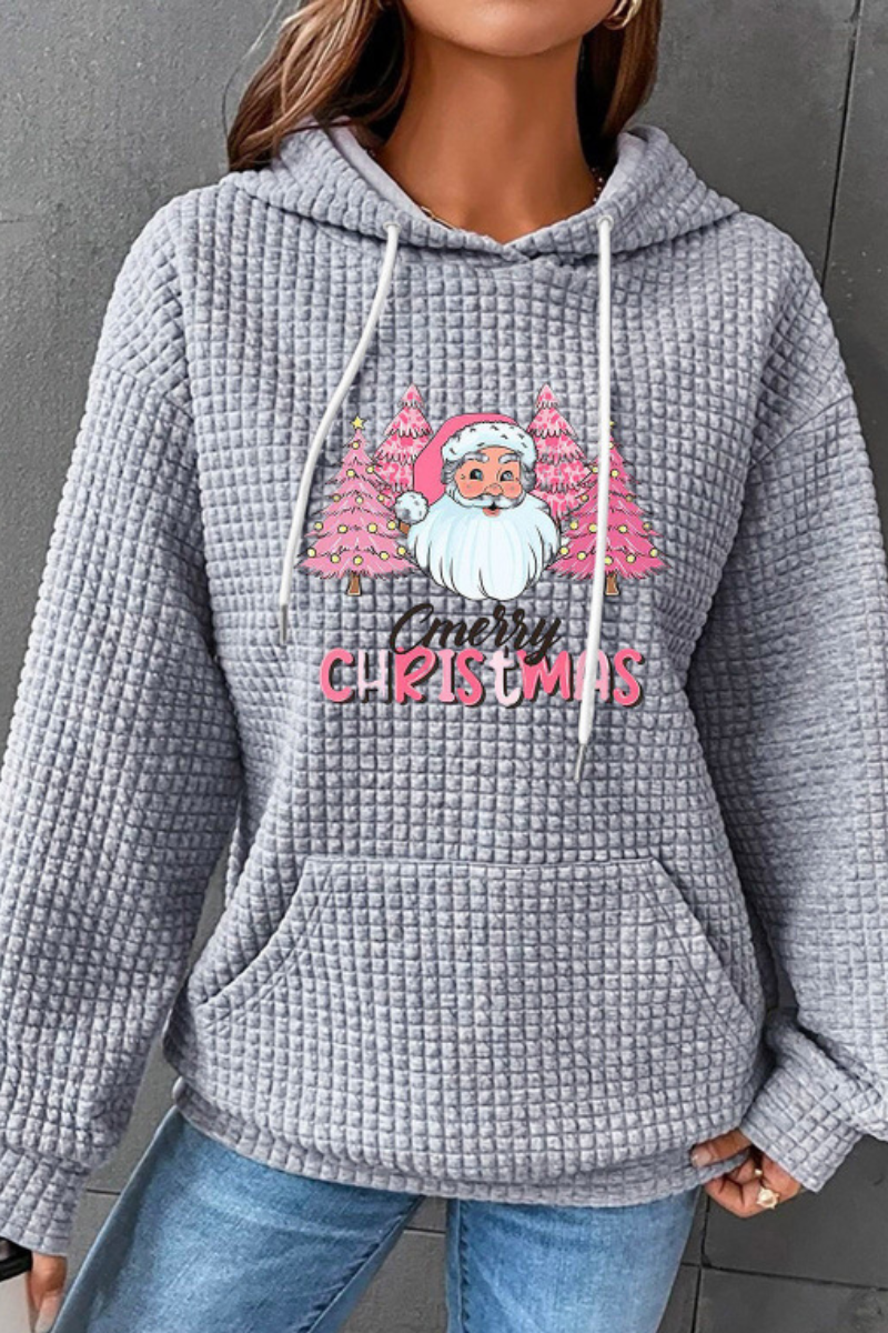 Women's Fall/Winter Christmas Print Waffle Knit Hoodie
