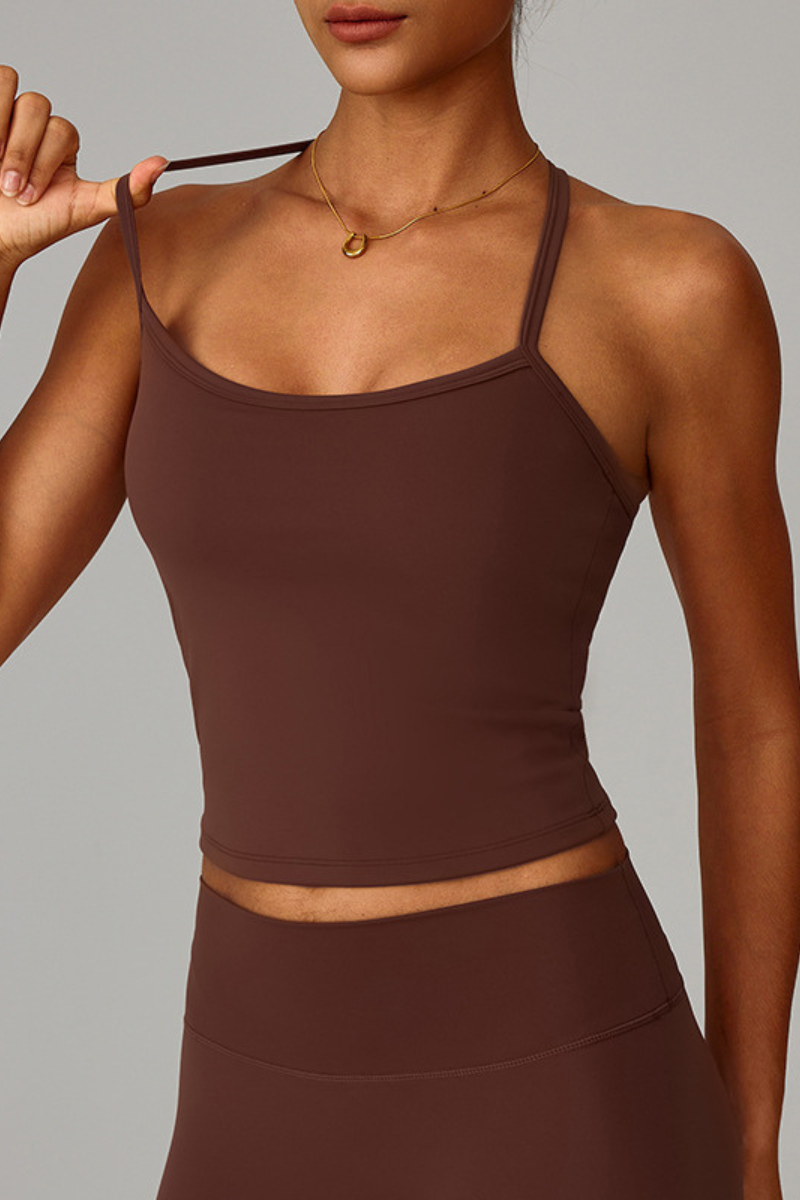 Women's Athletic Solid Thin Strap Cropped Tank Top