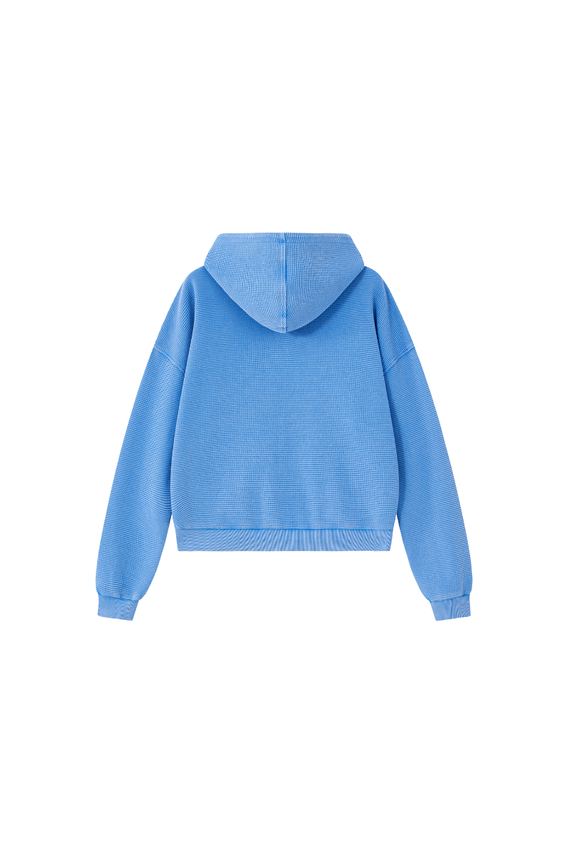 Men's Fall Vintage Washed Waffle Full Zip Up Hooded Jacket