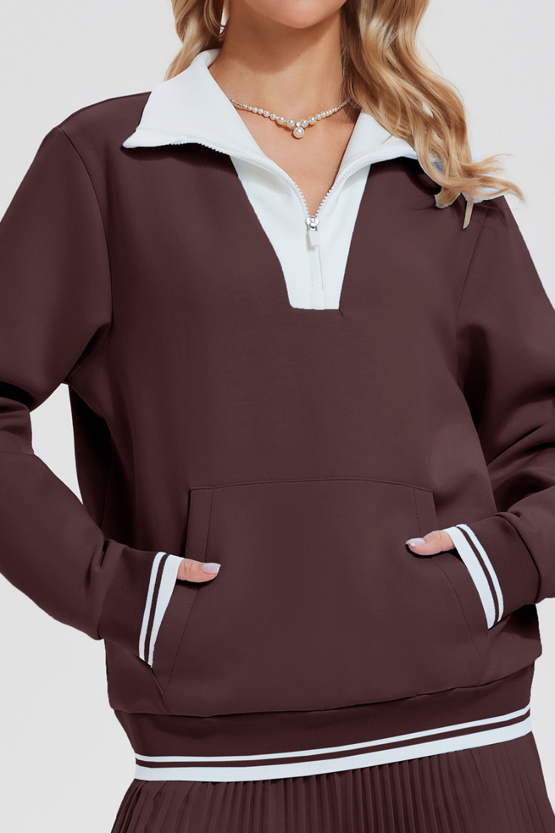 Women's Half-Zip Color Block Front Pocket Tennis Sweatshirt