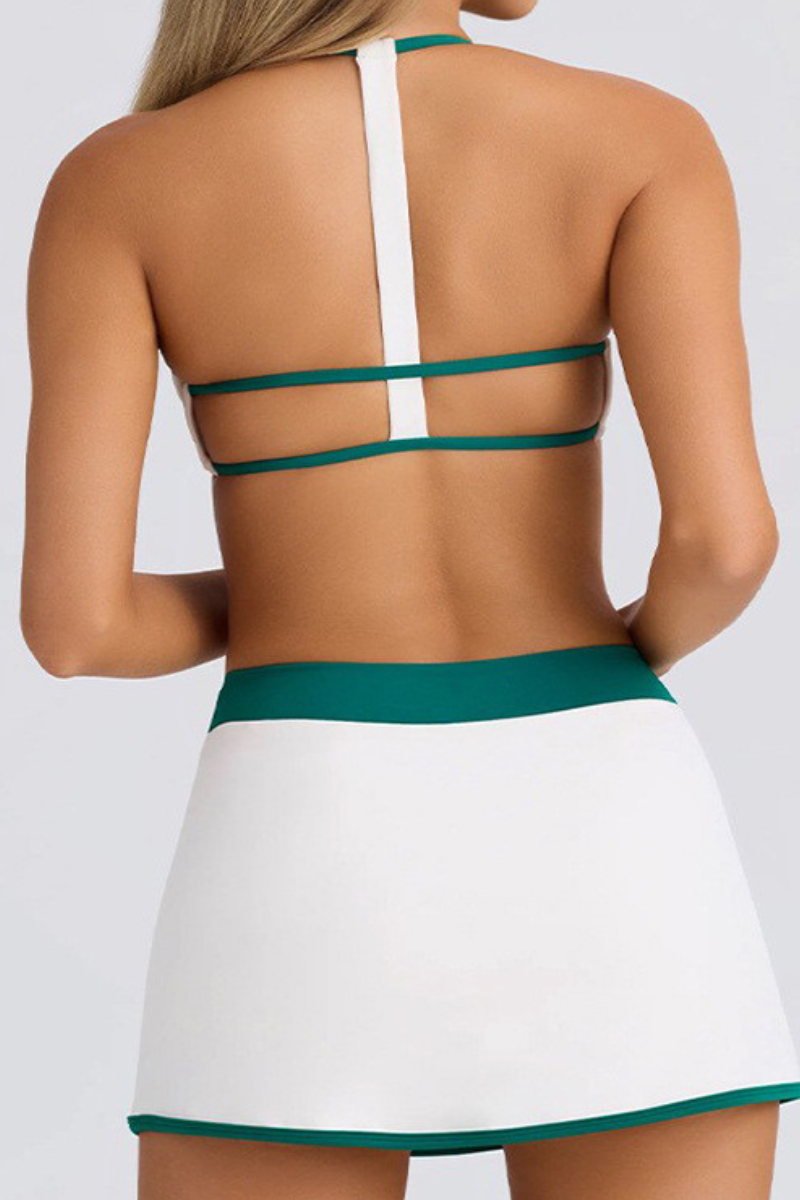 Women's Halter T-Back Bra&High-Waist Split Skort 2-Piece Set