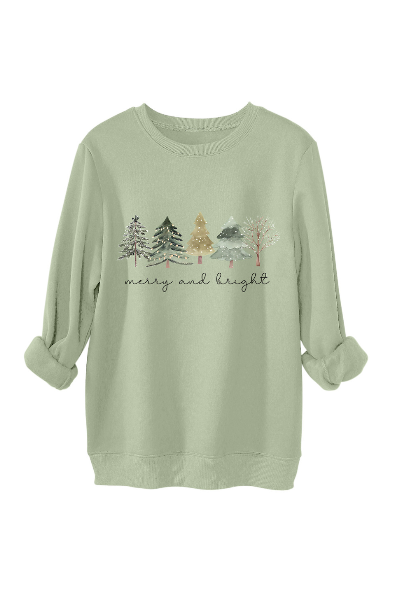 Women's Fall Christmas Tree Print Crew Neck Sweatshirt