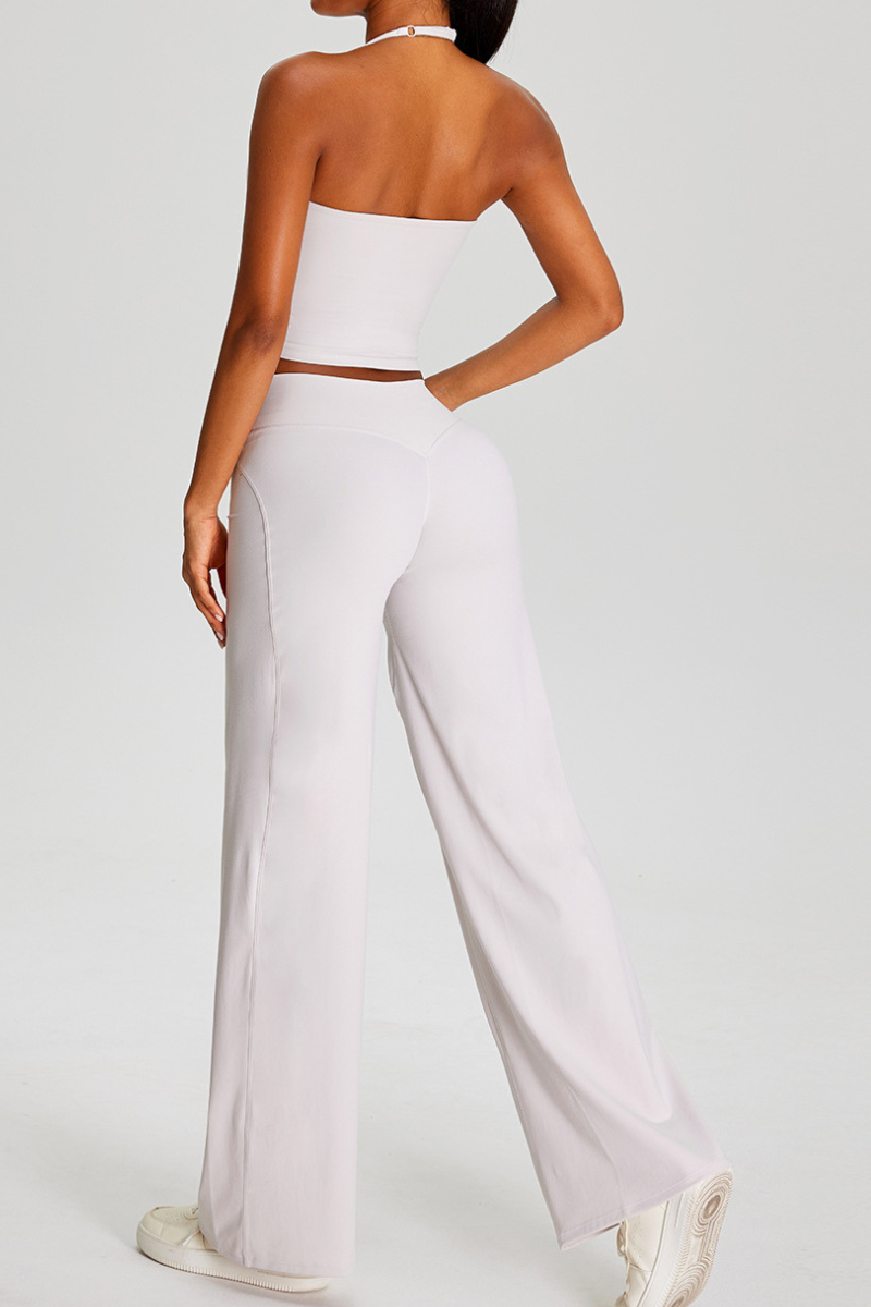 Women's Athletic Sets:Halter Triangle Cup Tank Top & Pants