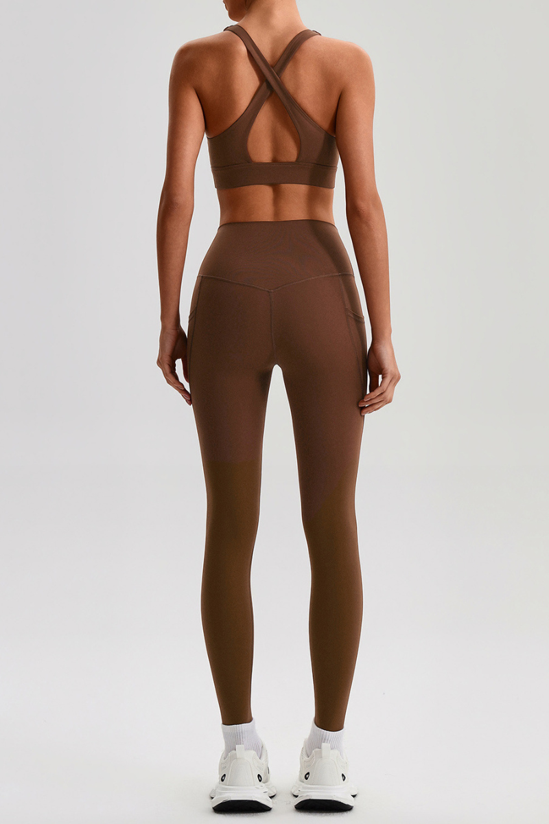 Women's Cross Back Bra & Side Pocket Yoga Leggings Set
