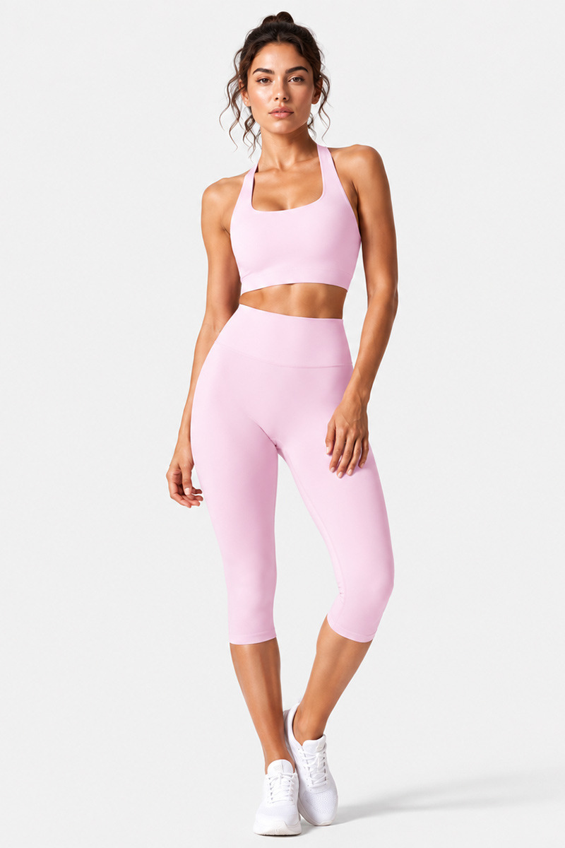 Women's Halter Open-Back Bra & Capri Leggings Workout Sets