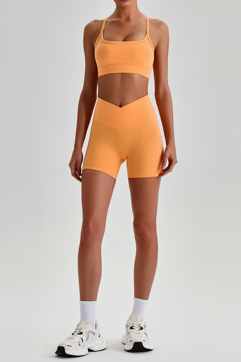Women's Brushed Set:Cutout Back Bra & V-waist Yoga Shorts
