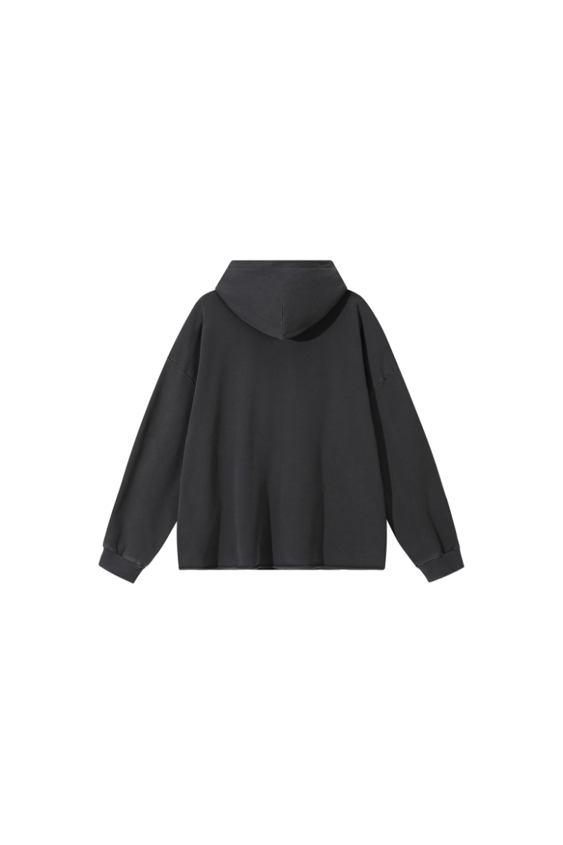 Unisex Fall Winter 100% Cotton Washed Frayed Hem Hoodie