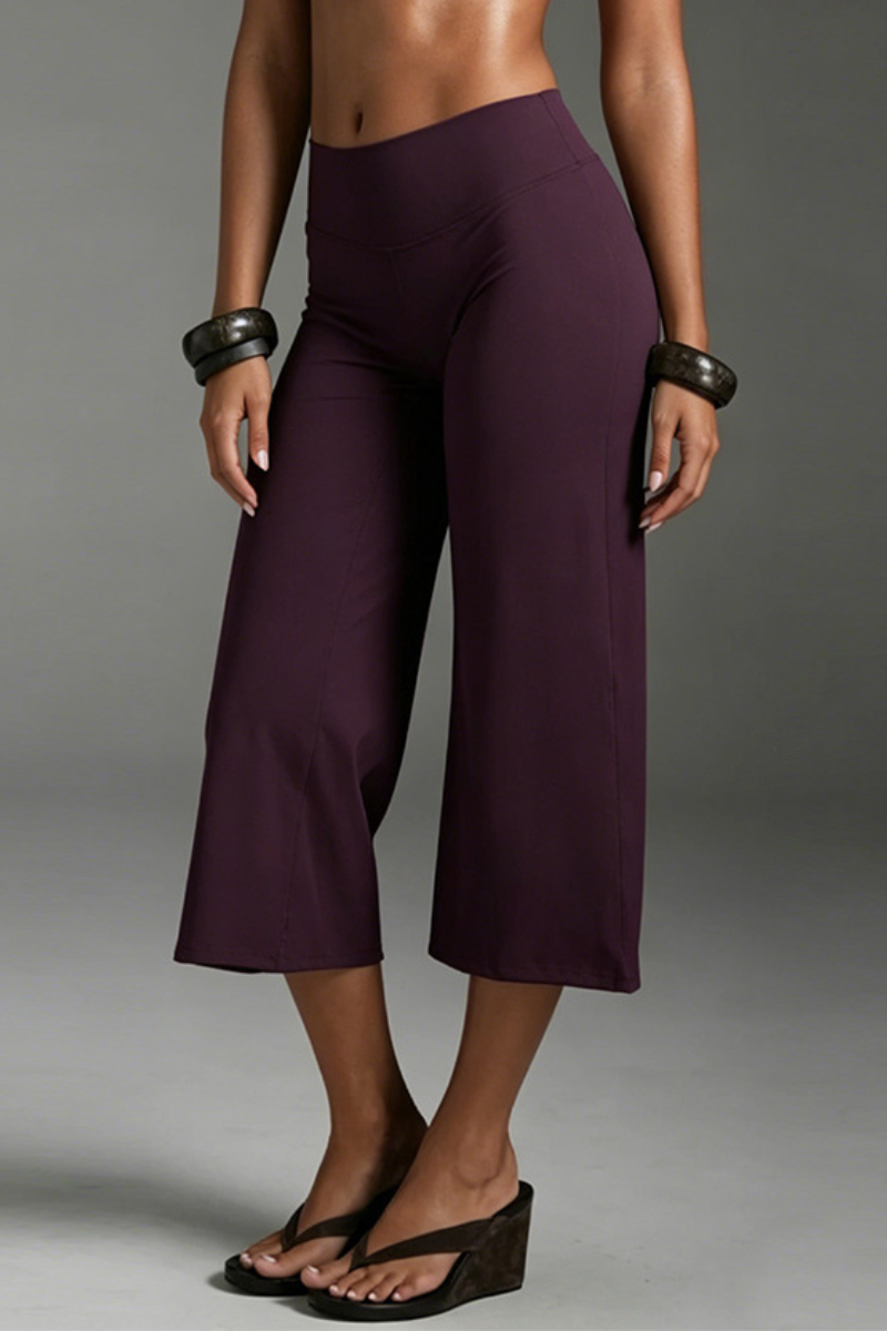 Women's Athletic Solid Yoga Casual Wide-Leg Capri Pants