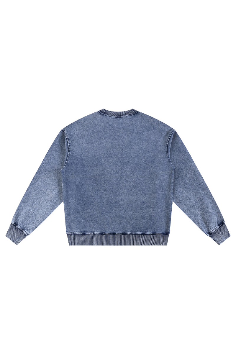 Unisex Fall 380G Heavyweight Washed Denim Relaxed Pullover