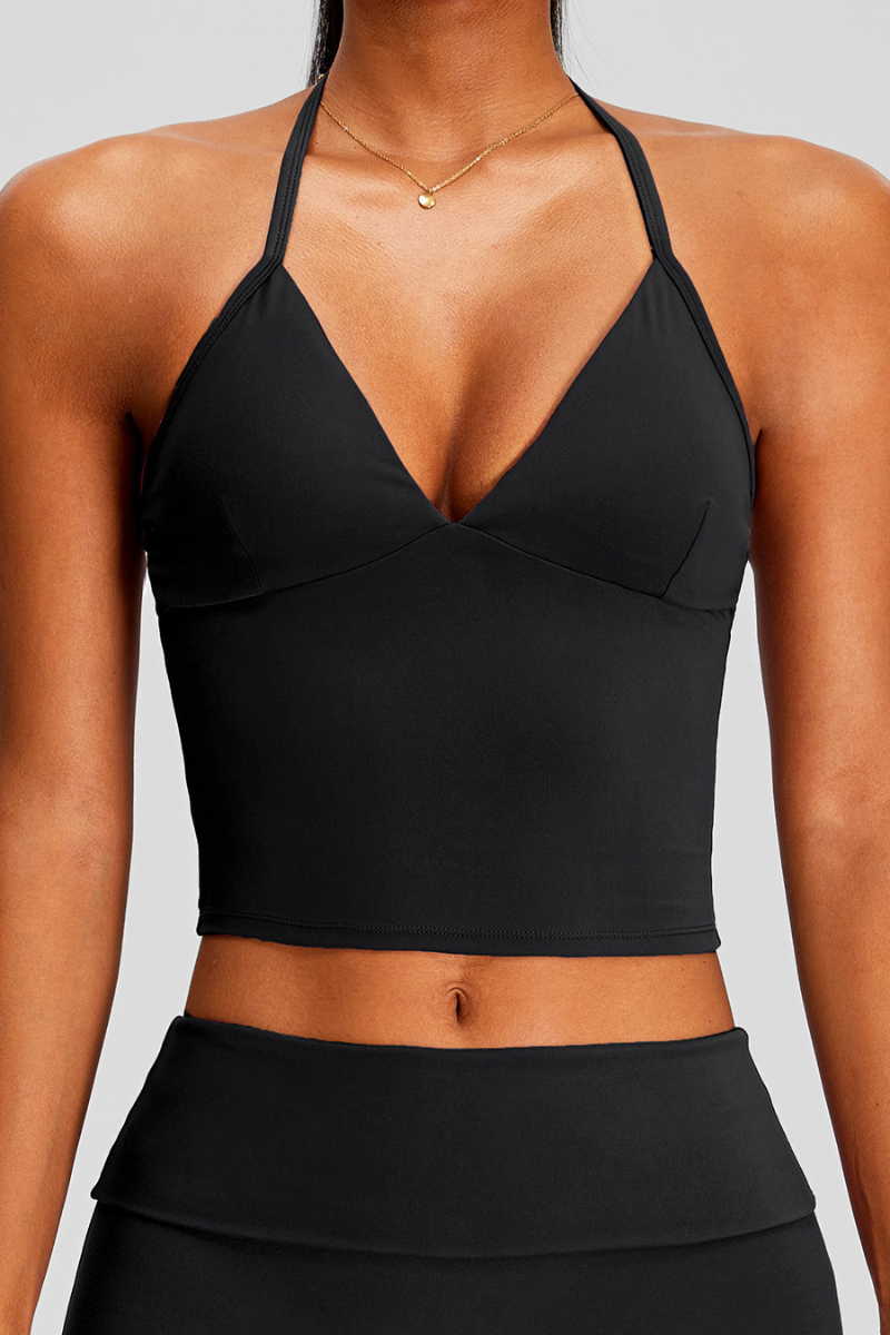 Women's Halter Deep V-Neck Cropped Yoga Sports Tank Top