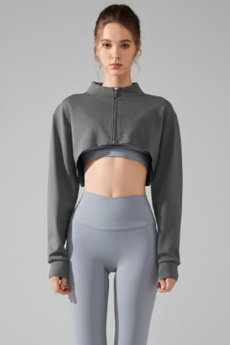 Women's Mock Neck Full Zip Cropped Loose Athletic Jacket