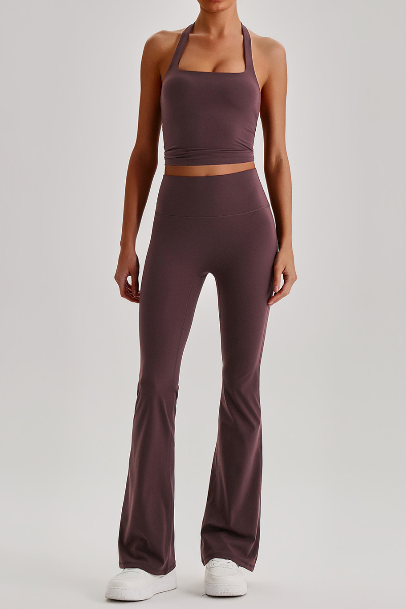 Women's Brushed Halter Tank Top & Yoga Flared Pants Set