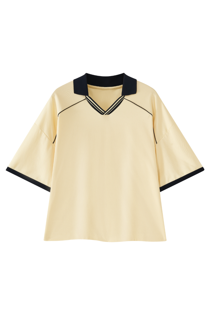 Unisex V-Neck Contrast Trim Polo Collar Sports T-shirt