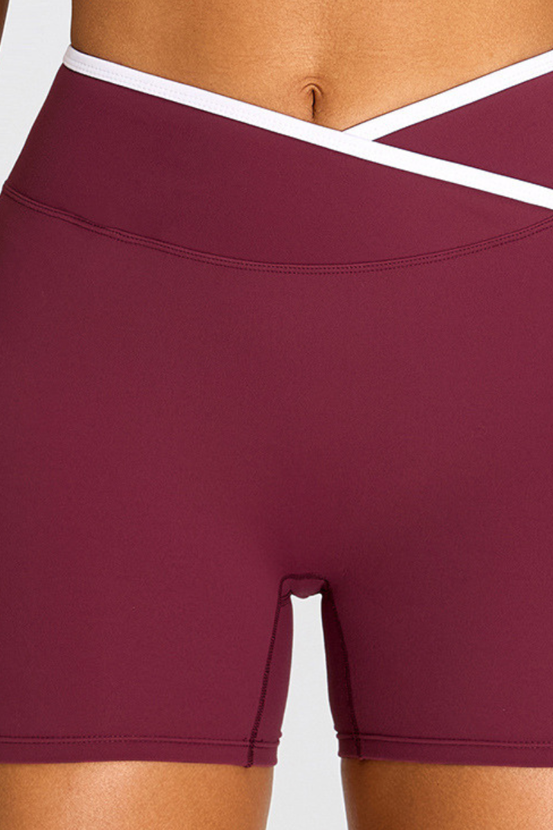 Women's Athletic Cross-Waist Color Block Biker Shorts