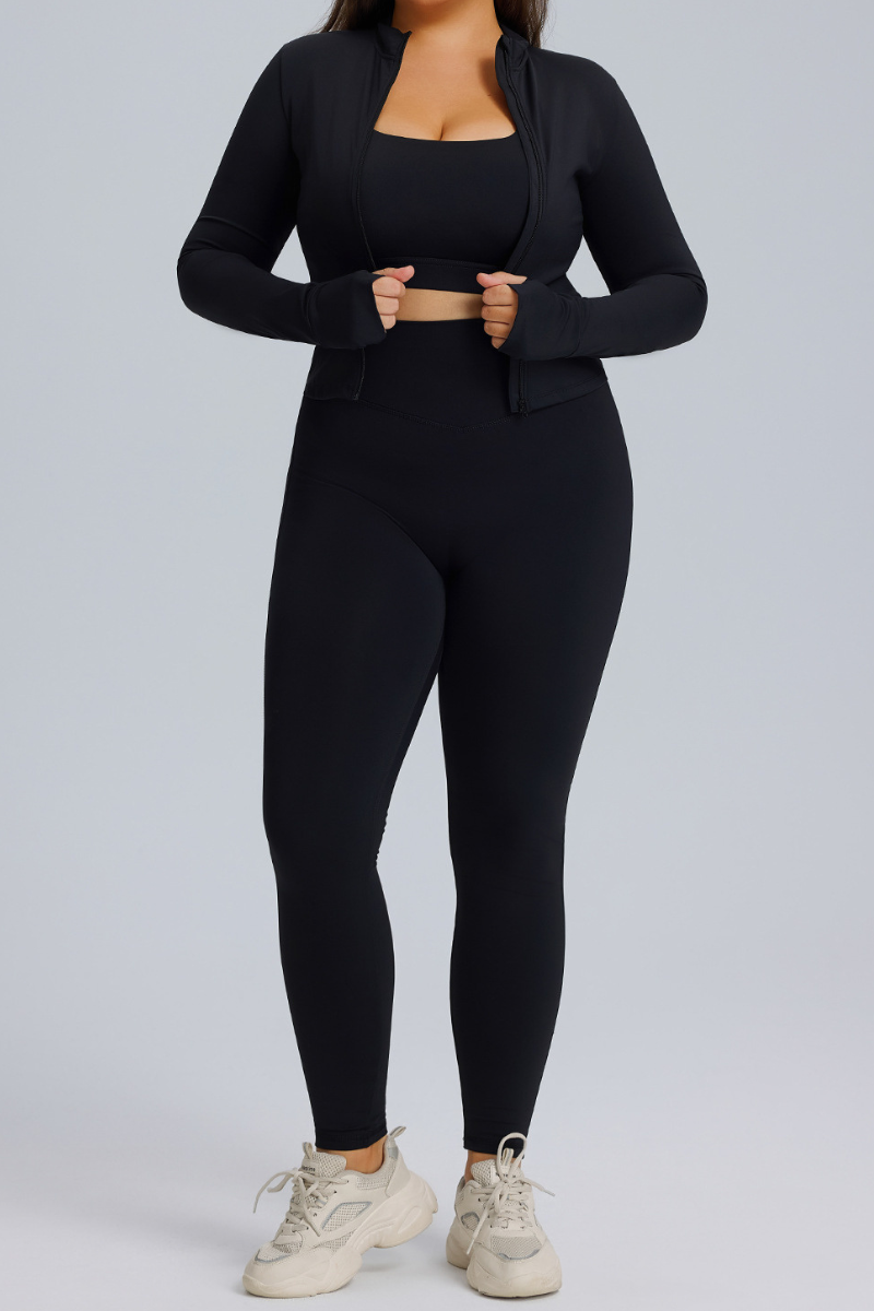 Plus Size Women's Set:Stand Collar Jacket And Leggings