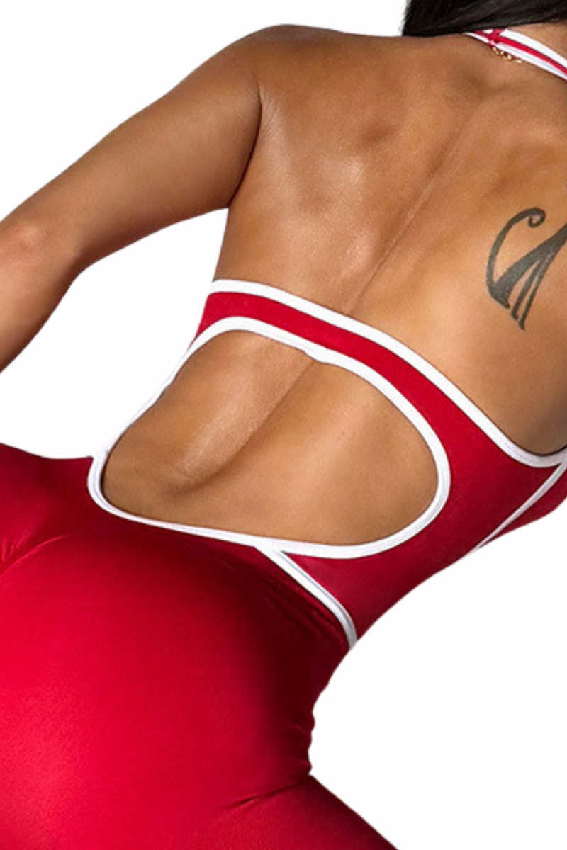 Women's Halter Cutout Back Striped Color-Block Yoga Jumpsuit