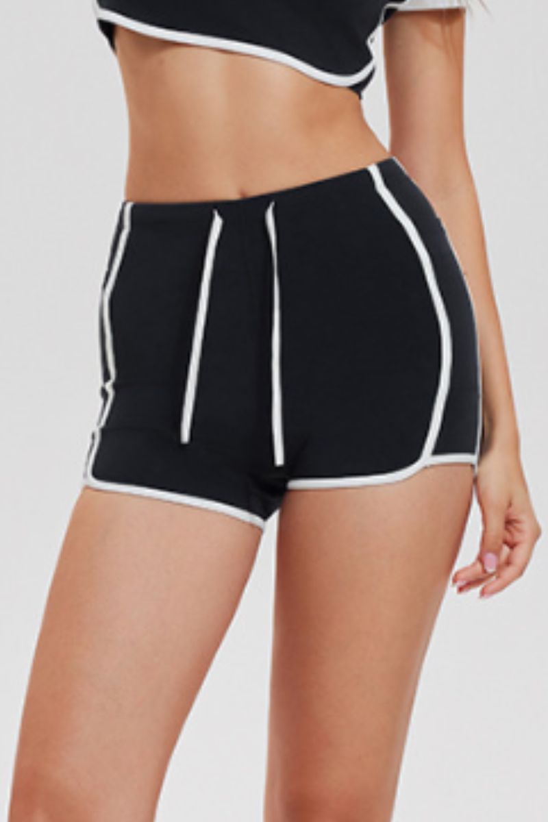 Women's Contrast Trim Drawstring Side Pocket Fitness Shorts