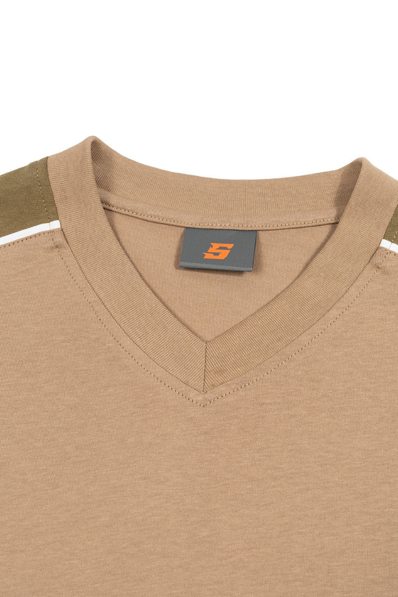 Women's 100% Cotton Color-Block V-Neck Short-Sleeve T-Shirt
