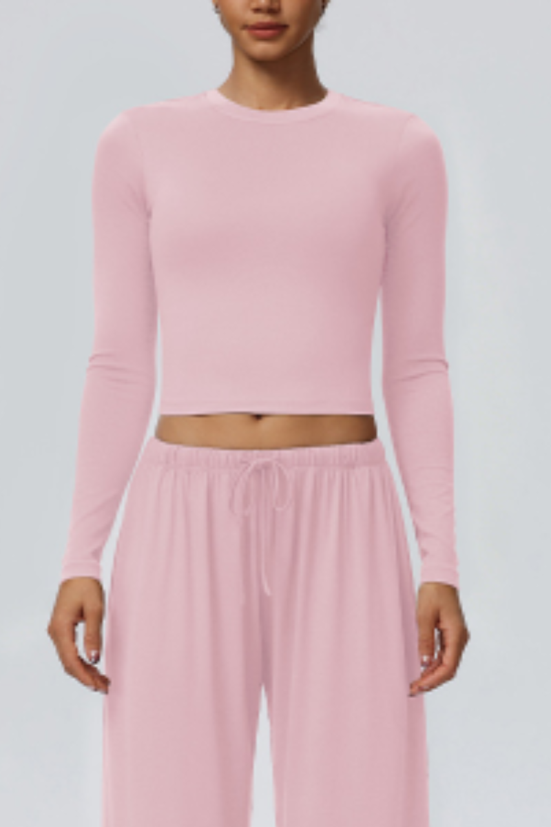 Women's Crew Neck Cropped Long Sleeve Athletic Top