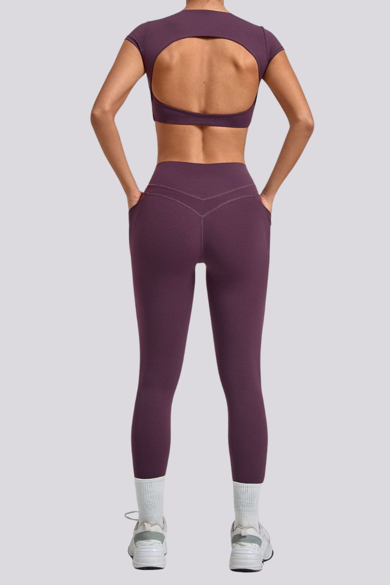 Women's Cut Out Cropped T-shirt And Leggings Yoga Sets