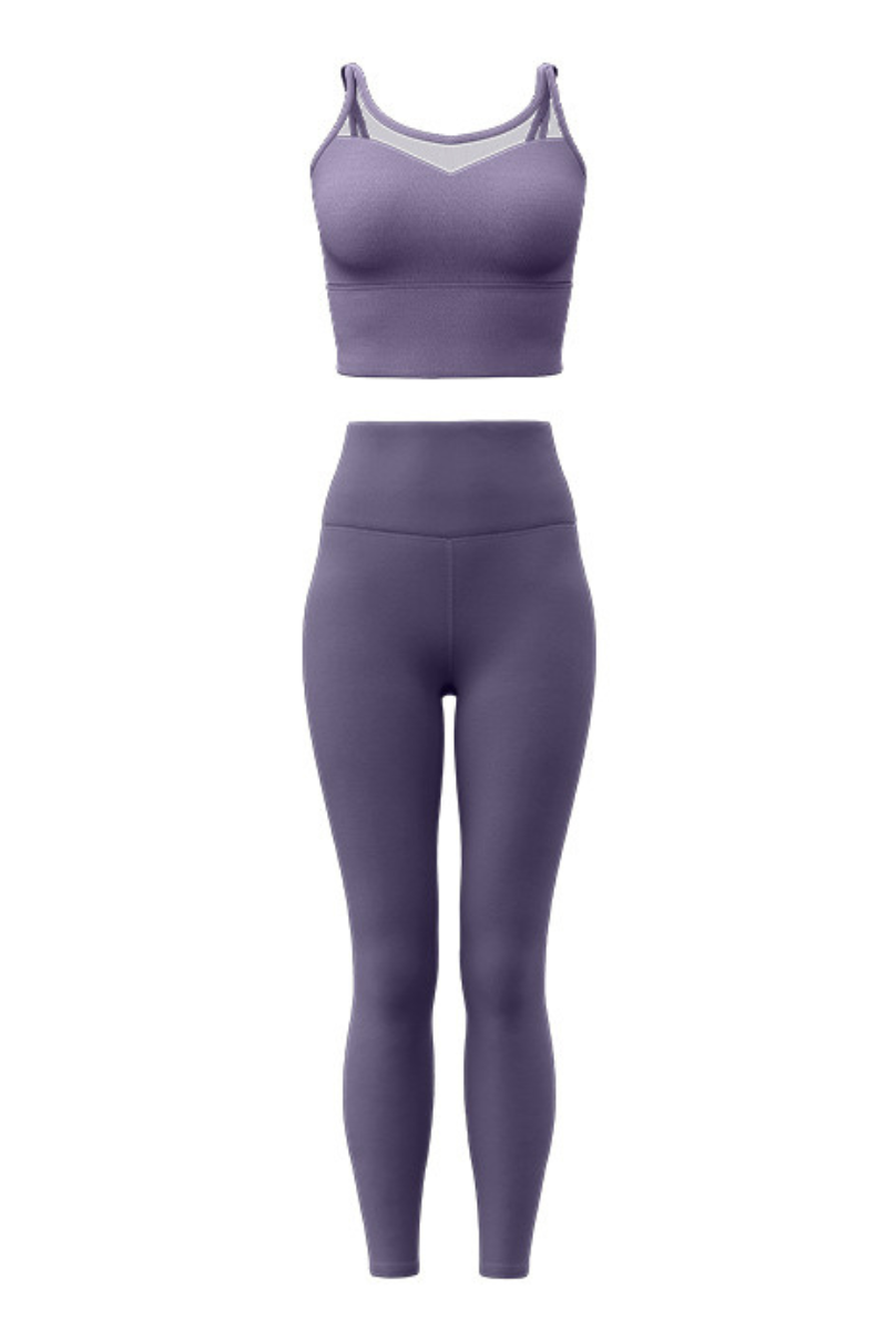 Women's Athletic Sets:Mesh Panel Bra And High Waist Leggings