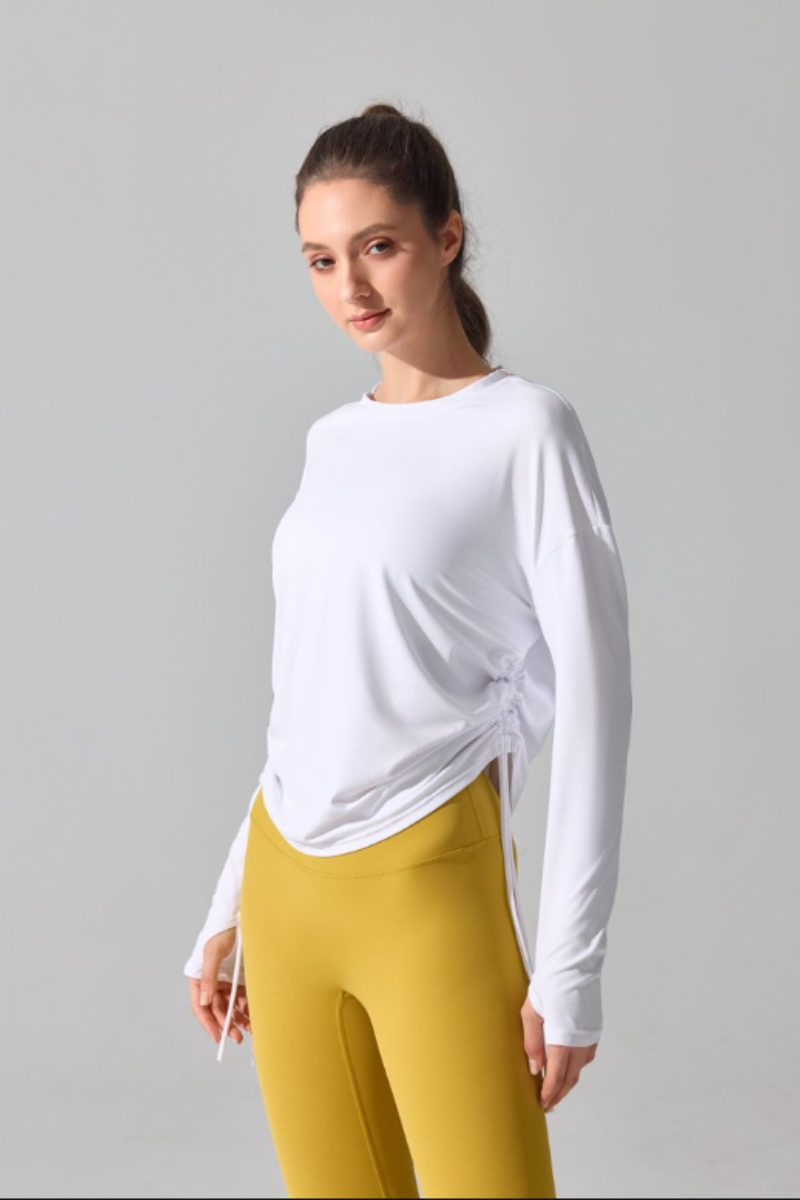 Women's Double Side Drawstring Thumb Hole Long Cover-Up