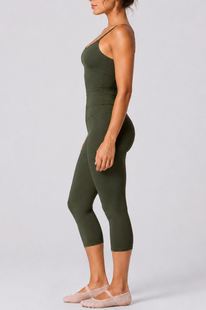 Women's Adjustable Thin Strap Tank Top And Capri Yoga Set