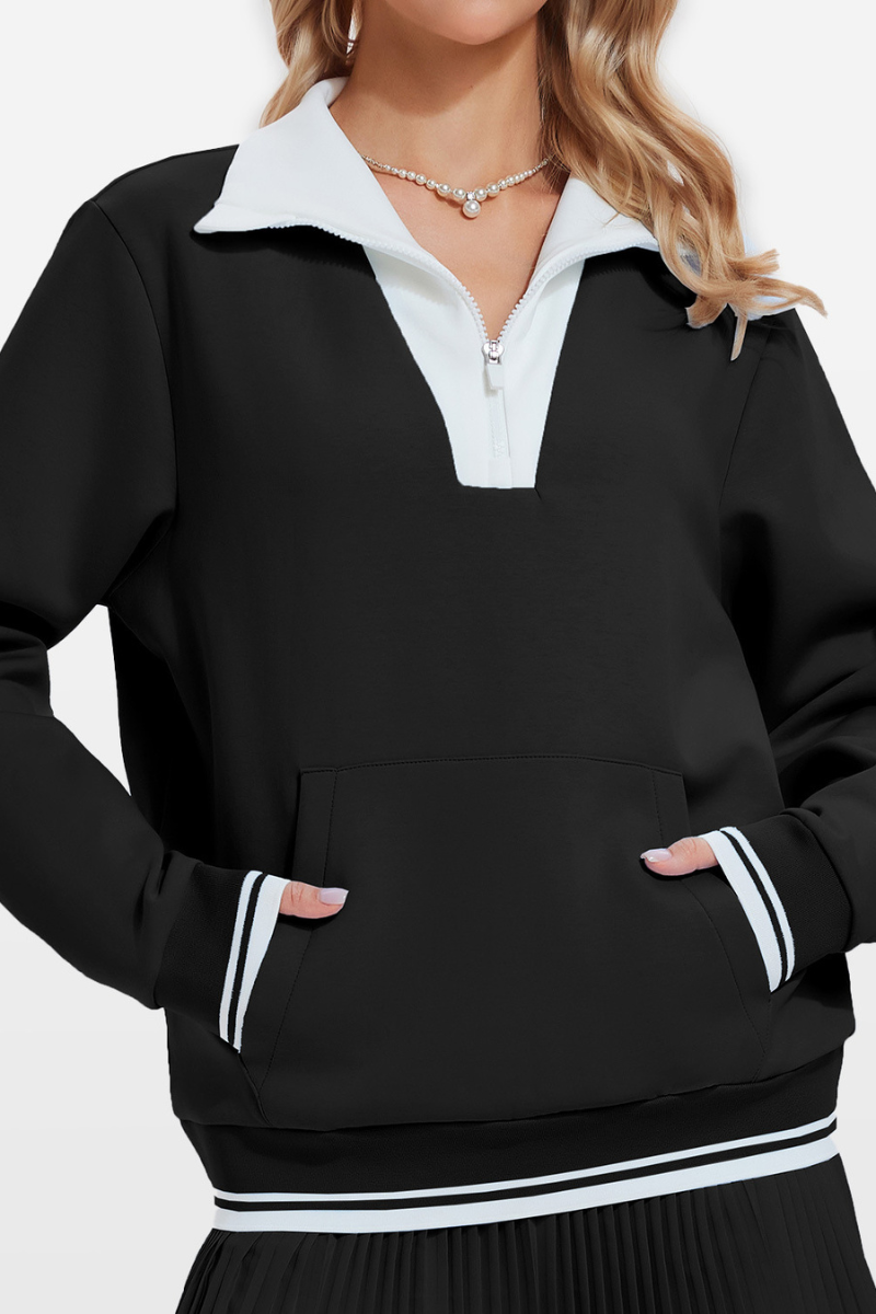 Women's Half-Zip Color Block Front Pocket Tennis Sweatshirt