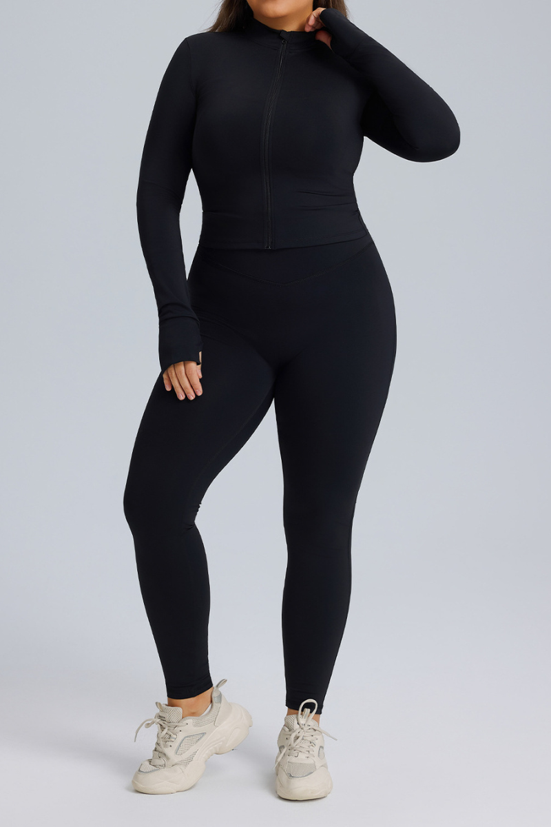 Plus Size Women's Set:Stand Collar Jacket And Leggings